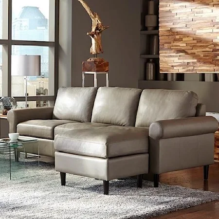 Contemporary Sofa Chaise with Rolled Arms and High Legs